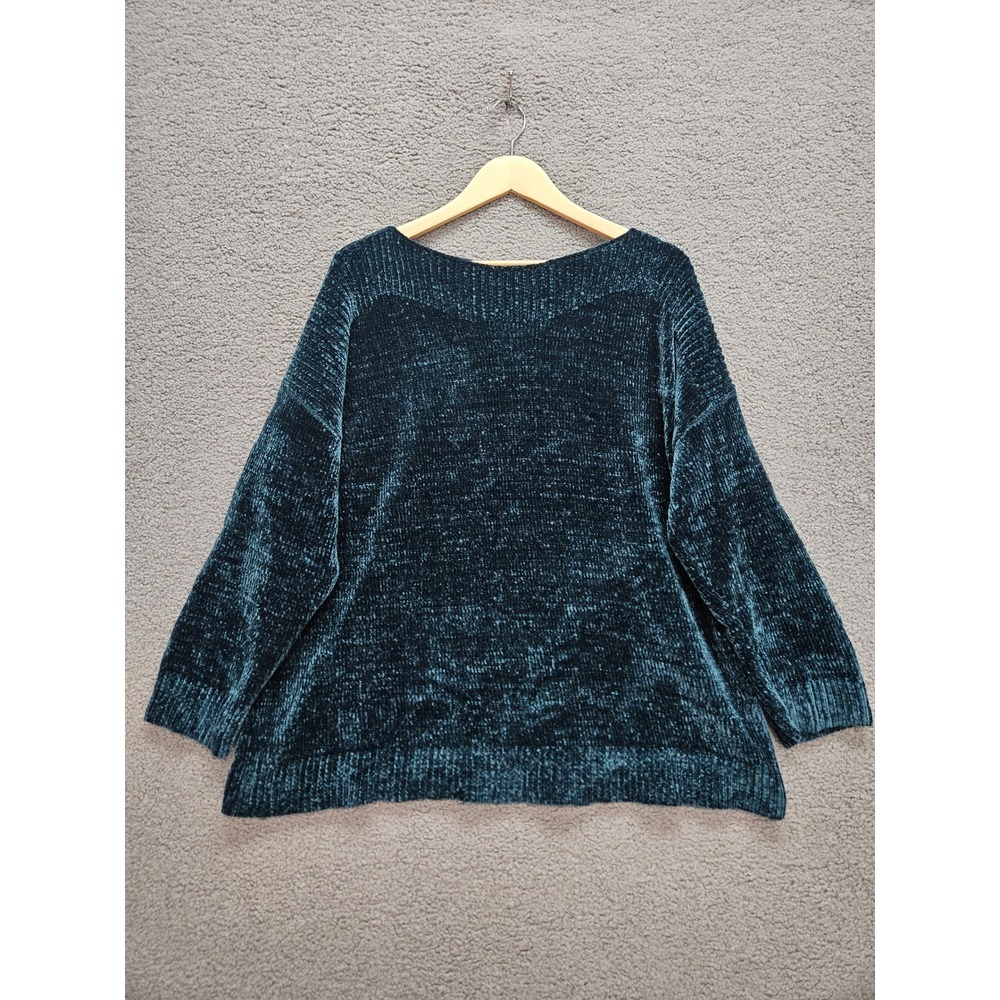 Pure Jill Chenille Sweater XL Teal Blue Boat Neck Soft Cozy Knit Pullover